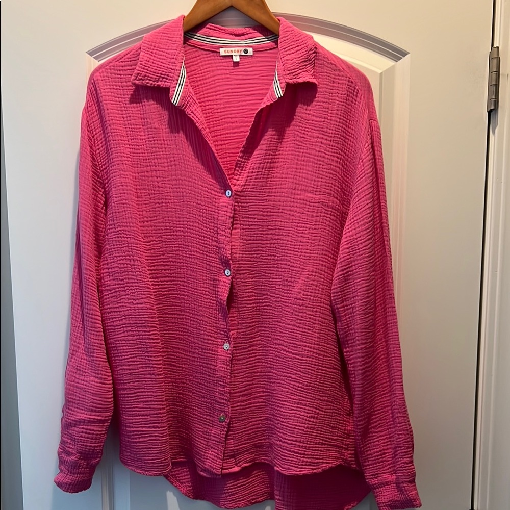 Sundry Vibrant Pink Textured Shirt